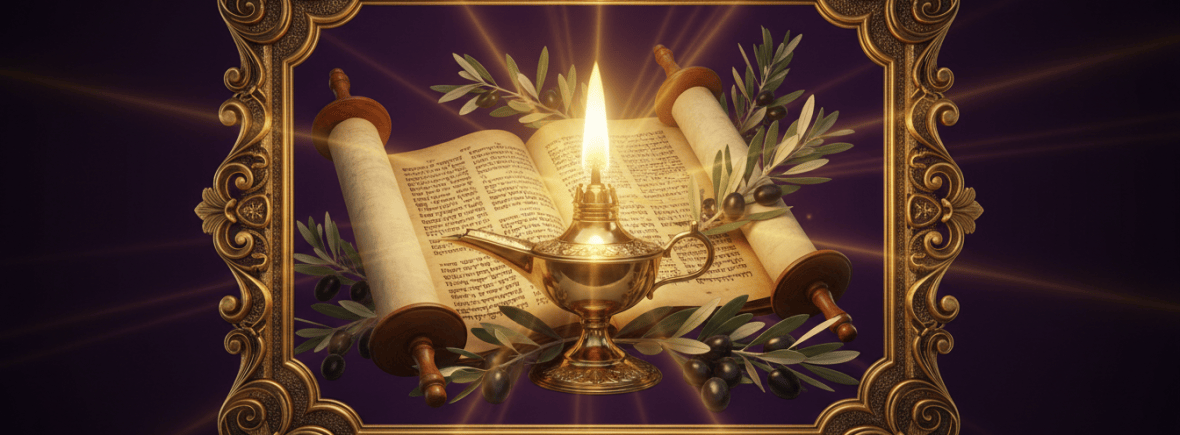 Gold and purple oil lamp and scroll for giving ministry