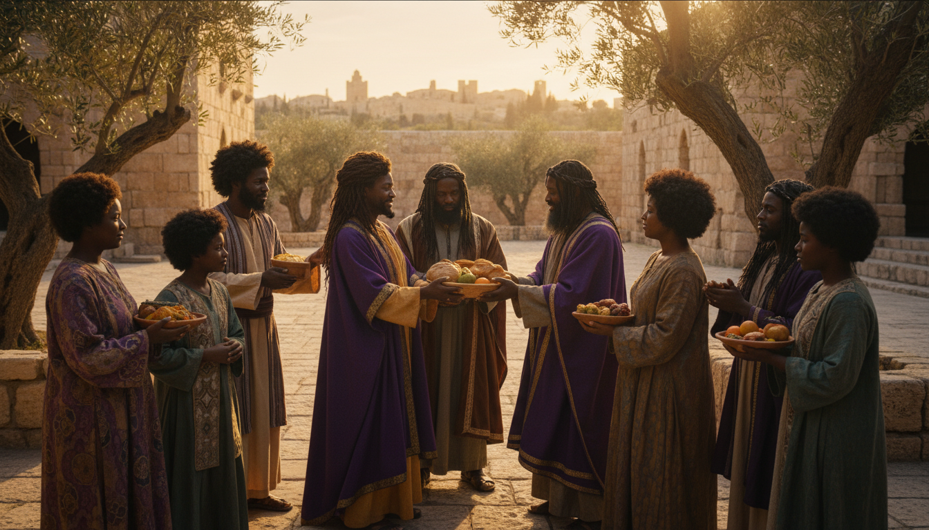 Black Hebrew Israelite families sharing food and helping one another